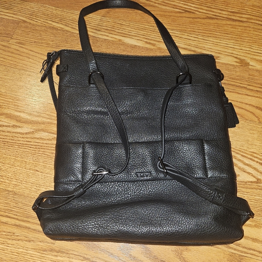 Tumi Black leather backpack purse
